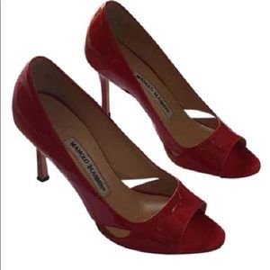 Manolo Blahnik red patent leather heels size 6.5